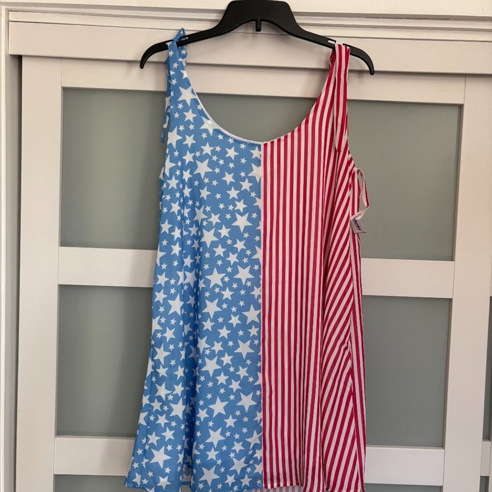 Ladies Club Social by Jadelynn Brooke USA Flag tie strap dress sz M NEW